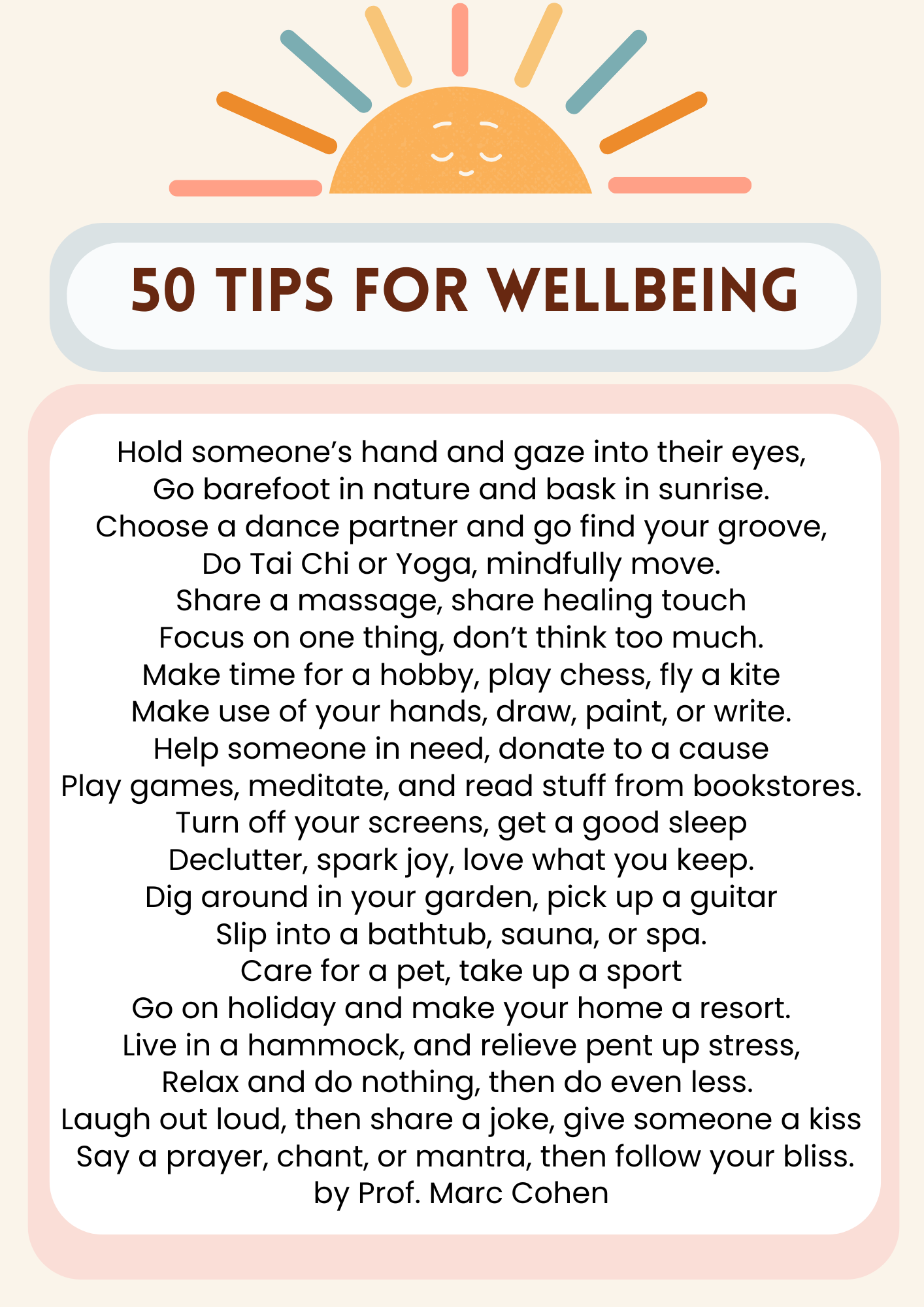 50 Tips for Wellbeing